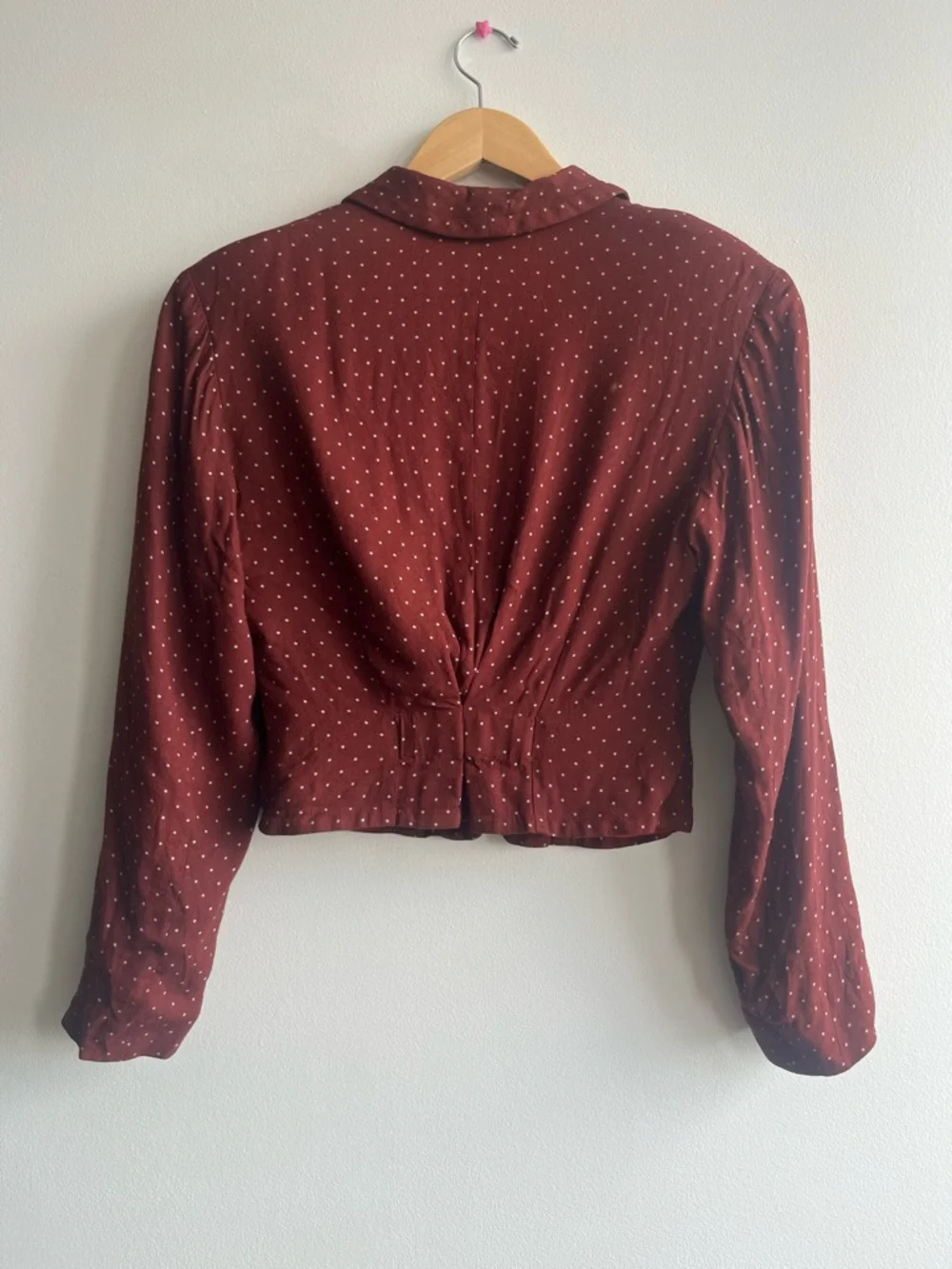 Vintage Esprit Polka Dot Burgundy Cropped Blazer Women Size S Spring Trend ❤️ - Picture 9 of 15